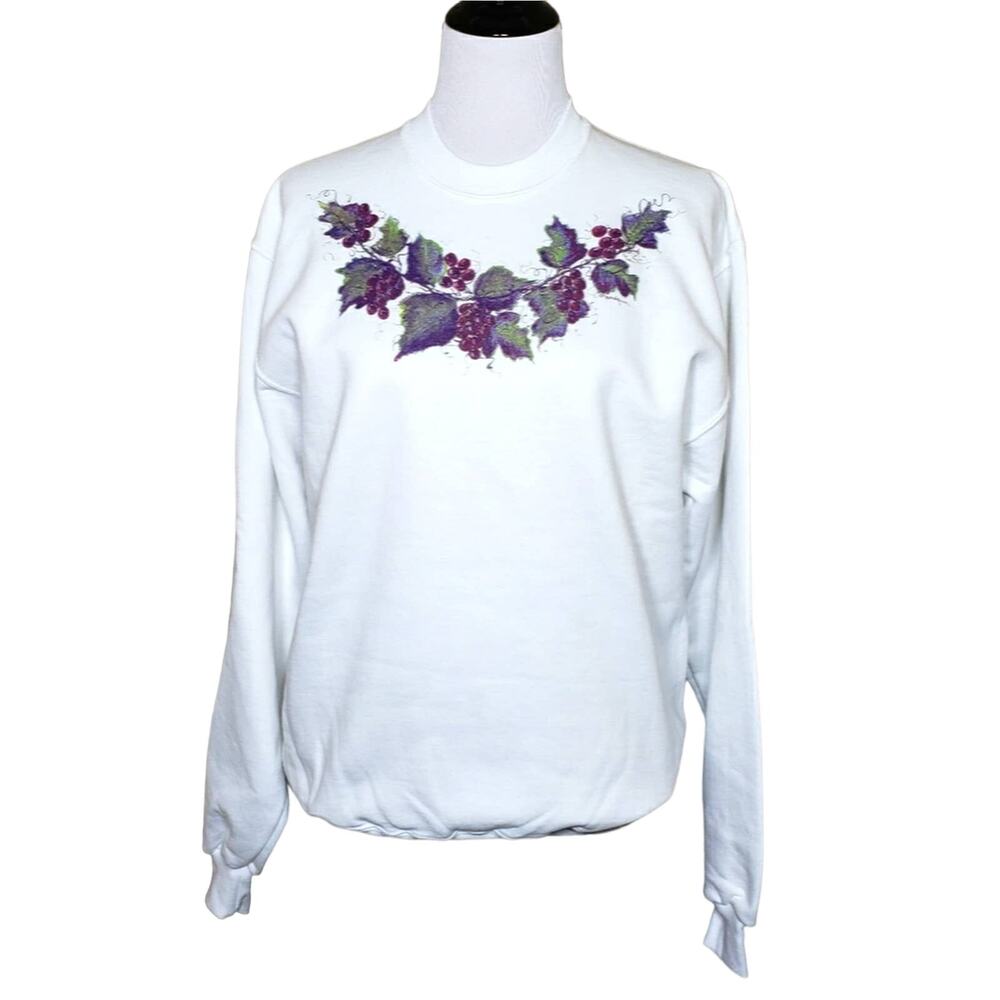 Vintage Sweatshirt Hand Painted Wine Grapes